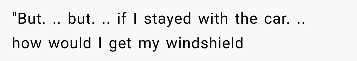 "But. .. but. .. if I stayed with the car. .. how would I get my windshield