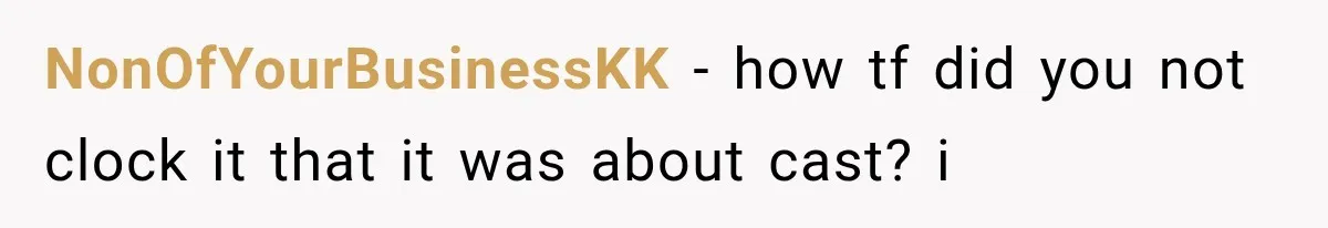 NonOfYourBusinessKK − how tf did you not clock it that it was about cast? i