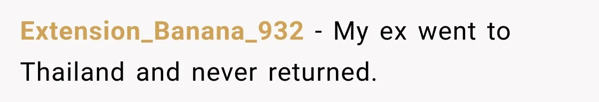 Extension_Banana_932 − My ex went to Thailand and never returned.