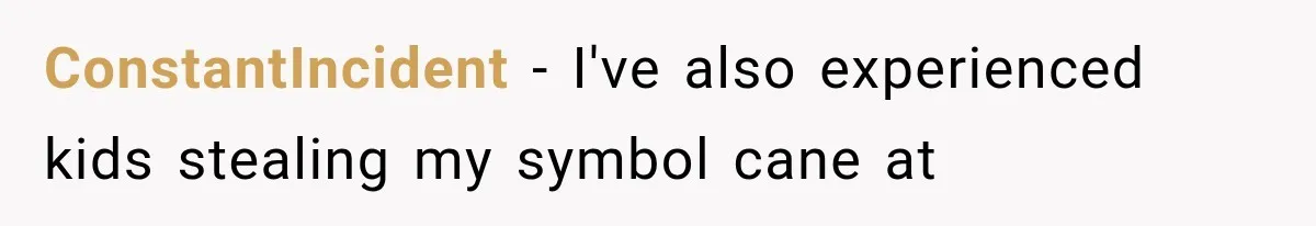 Mother Claimed She Was Faking Blindness, Then Let Her Son Steal The One Thing She Needed Most ConstantIncident − I've also experienced kids stealing my symbol cane at