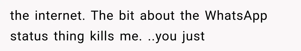 the internet. The bit about the WhatsApp status thing kills me. ..you just
