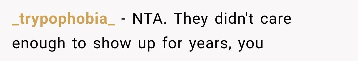 _trypophobia_ − NTA. They didn't care enough to show up for years, you