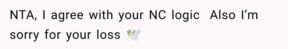 NTA, I agree with your NC logic  Also I’m sorry for your loss 🕊️