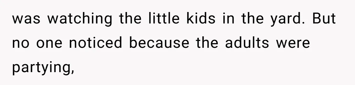 was watching the little kids in the yard. But no one noticed because the adults were partying,