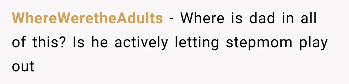 WhereWeretheAdults − Where is dad in all of this? Is he actively letting stepmom play out
