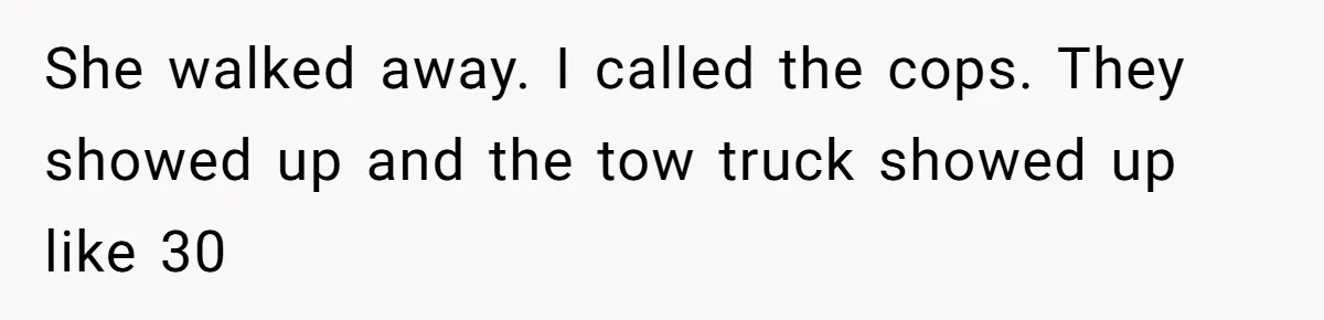 Woman Told A Homeowner To Park Somewhere Else, And The Tow Truck Arrived Minutes Later She walked away. I called the cops. They showed up and the tow truck showed up like 30