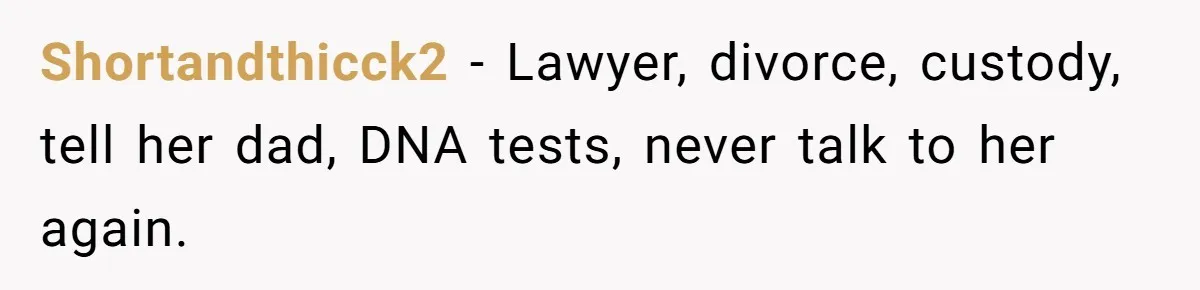 Wife Sent Him Away With The Kids, Then Spent The Weekend With Another Man Shortandthicck2 − Lawyer, divorce, custody, tell her dad, DNA tests, never talk to her again.