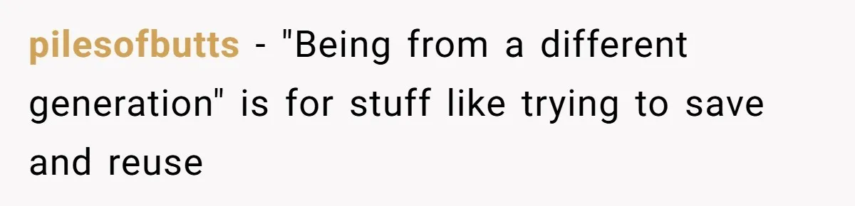 Husband Defends Mom Who Just Told His Wife She’s Only Tolerating Her for His Sake pilesofbutts − "Being from a different generation" is for stuff like trying to save and reuse
