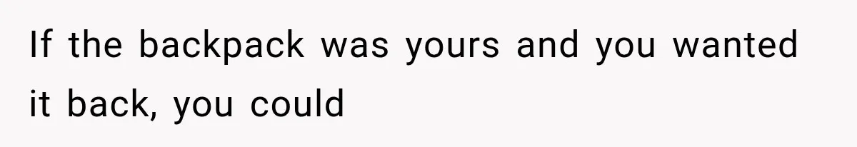 Cleaner Started Using Her Forgotten Backpack, Then Called Her Disrespectful For Taking It Back If the backpack was yours and you wanted it back, you could