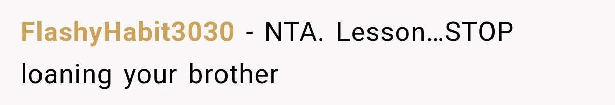 FlashyHabit3030 − NTA. Lesson…STOP loaning your brother