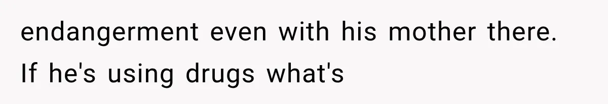 Ex-Husband’s Mom Calls Him “Daddy” When Talking About Their Dog And Refers To Herself As His Wife In The Hospital endangerment even with his mother there. If he's using drugs what's