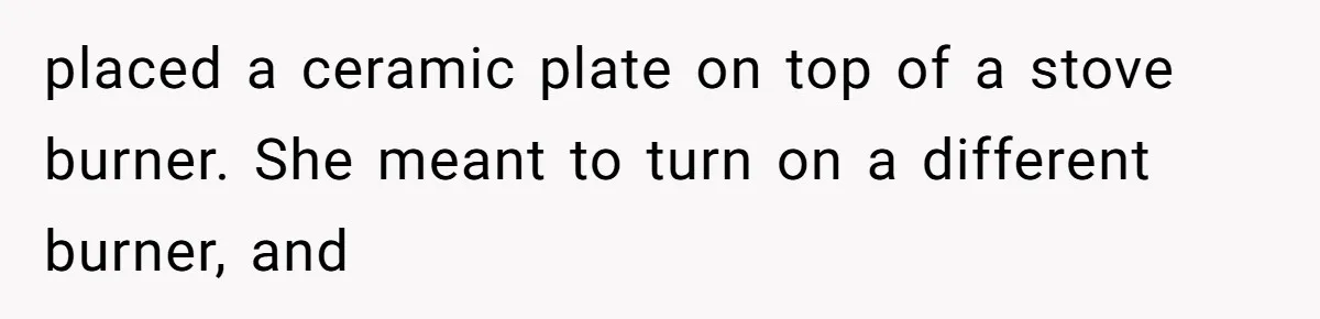 placed a ceramic plate on top of a stove burner. She meant to turn on a different burner, and