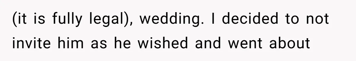 (it is fully legal), wedding. I decided to not invite him as he wished and went about