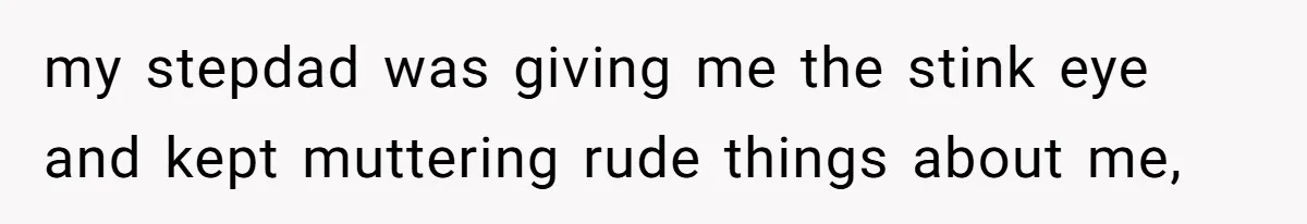 my stepdad was giving me the stink eye and kept muttering rude things about me,