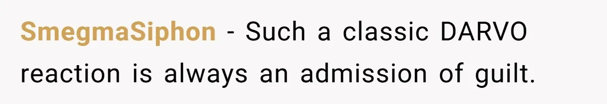 Wife Granted Absolute Sanity Check After Sister Admits To Using Husband As An "Audience" SmegmaSiphon − Such a classic DARVO reaction is always an admission of guilt.