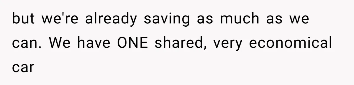 Wife On Mat Leave Pushes Husband For Side Hustle — He Refuses And Wants To Enjoy Work-Life Balance but we're already saving as much as we can. We have ONE shared, very economical car