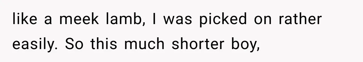 like a meek lamb, I was picked on rather easily. So this much shorter boy,
