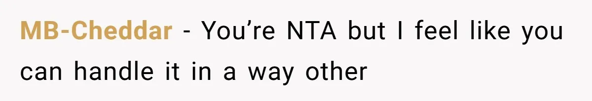 MB-Cheddar − You’re NTA but I feel like you can handle it in a way other