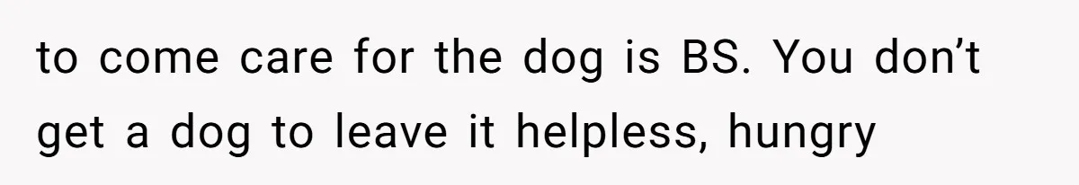 to come care for the dog is BS. You don’t get a dog to leave it helpless, hungry